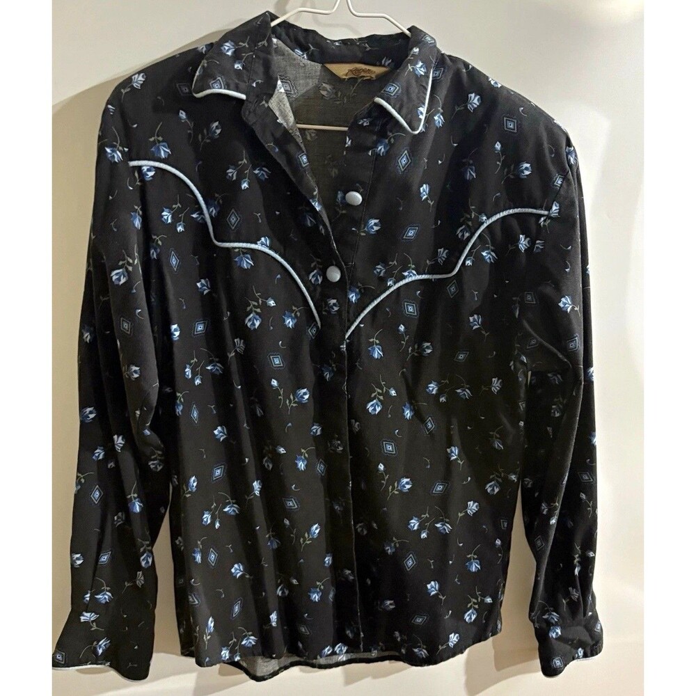 Roper Women’s M Vintage Black/Blue Floral Western Piped Long Sleeve